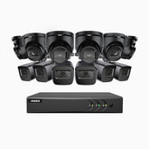 EL200 - 1080p 16 Kanal außen Kabelgebunden Überwachungskamera-Set mit 6 Bullet Kameras & 6 Turm Kameras, intelligenter DVR mit Erkennung von Menschen & Fahrzeugen, 20 Meter Infrarot-Nachtsicht, 4-in-1-Ausgangssignal, IP67